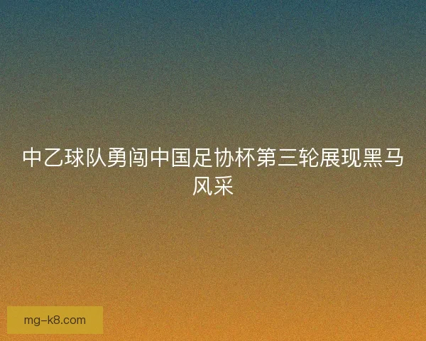 中乙球队勇闯中国足协杯第三轮展现黑马风采